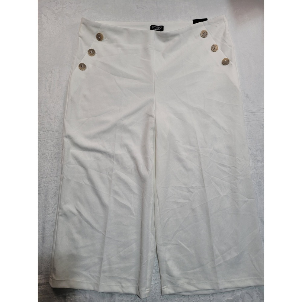 NWT SOHO Apparel Culotte Pants Womens XL White Nautical Sailor Wide Leg Cropped